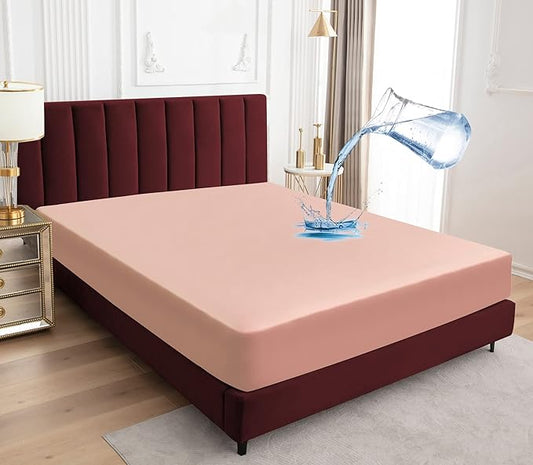 Sundari Mattress Protector,Waterproof Mattress Cover Queen,18" Deep Pocket Mattress Protector,Fitted Sheet Style with Elastic Rubber Band,Washable and Easy Care-Light Pink,Queen