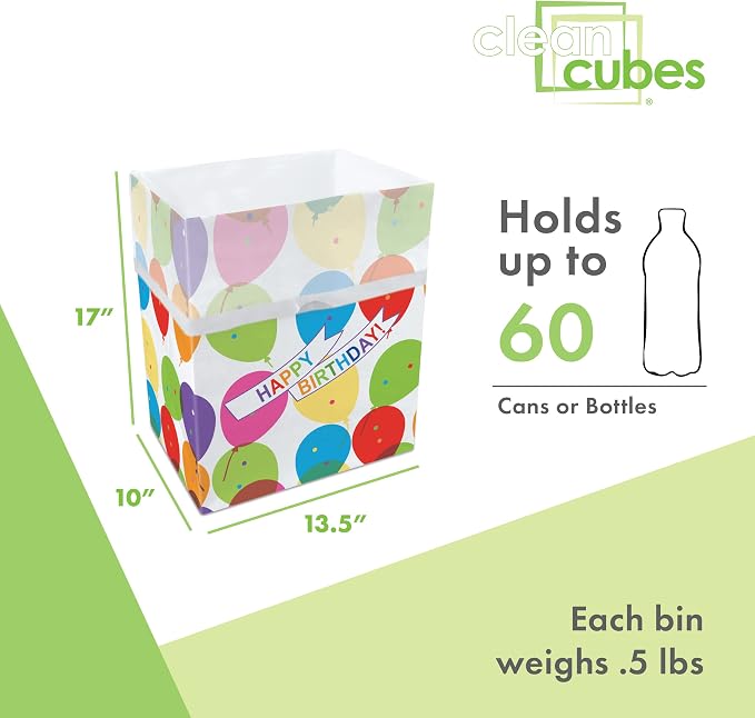 Clean Cubes 13 Gallon Disposable Pop-Up Trash Cans (3-Pack) with Fitted Bags – Foldable Garbage & Recycling Bins for Parties, Events & Kitchen (Birthday, 17" H x 13.5" W x 10" D) - Image 4