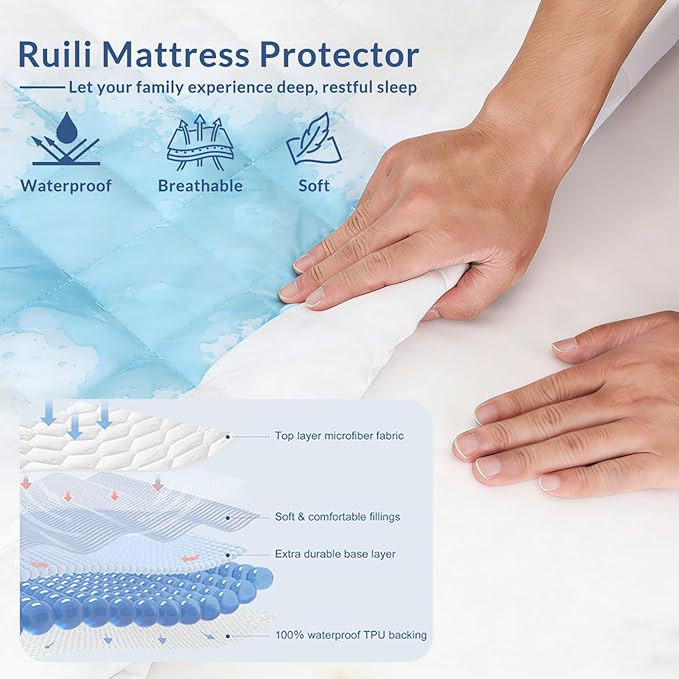 California King Mattress Protector Waterproof Washable Mattress Padded Cover Fitted Bed Protection Noiseless Plastic Bed Pad Deep Pocket Up to 18“ Soft and Breathable（White）