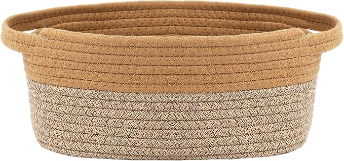 JMvicyroam Woven Basket,Small Rope Storage Bin with Handles & Ribbon Bag, Organizer for Shelves Closets,Gift Basket Empty for Birthday,Books,Dog Toys, Jute&Brown by JMvicyroam