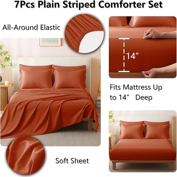 CozyLux King Size Comforter Sets - 7 Piece Bed in a Bag Terracotta Comforter Set with Sheets Bed Set All Seasons, Soft Bedding Set with Down Alternative Comforter, Sheets, Pillowcases & Shams