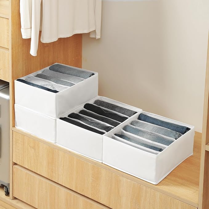 Qozary Jeans Pants Organizer for Closet, 4 Pack Drawer Organizers for Clothing, 5 Grids Wardrobe Clothes Organizer, Jean Organizer for Closet, Deep Drawer, Clothes Organizer for Shirts, Legging - Image 5