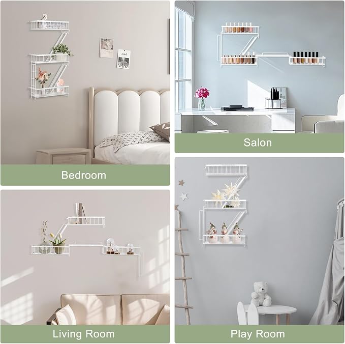 SweetSage Fire Escape Shelf - 3 Tier White Wall Display Floating Shelves, Metal Decorative Shelving for Bedroom, Home Décor, Action Figure Display - Image 5