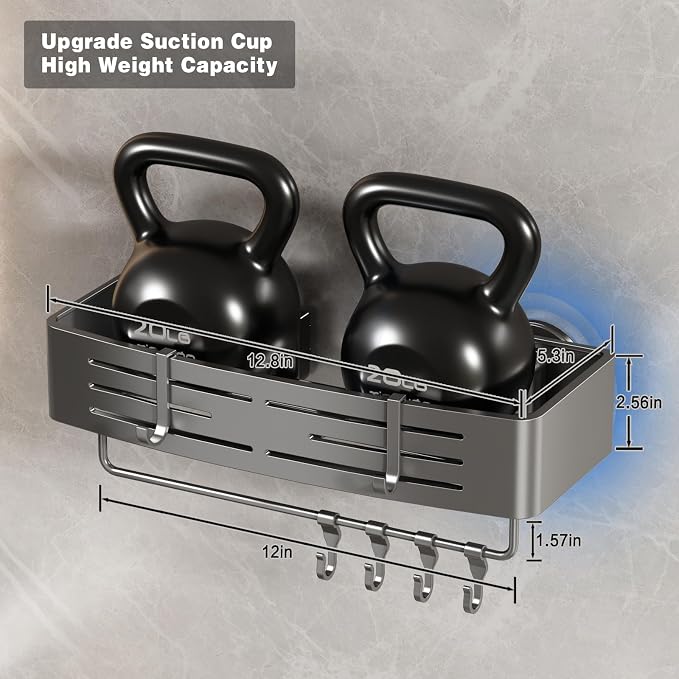 Voldra Shower Caddy Suction Cup, 3 Pack Shower Shelves for Inside Shower No Drilling, Aluminum Suction Showers Organizer with Towel Bar & Hooks Removable Bathroom Shelf Storage Rack(Gray) - Image 2