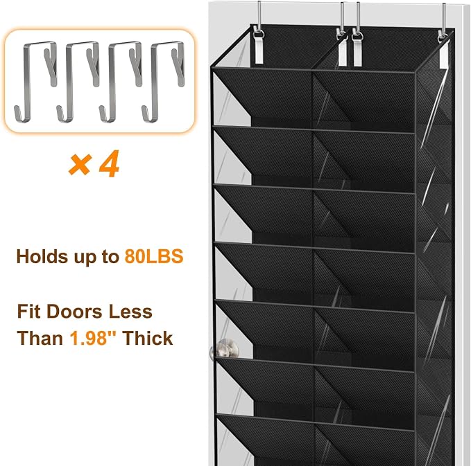 UVIAHOMI 20-30 Pairs Over the Door Shoe Organizer, Clear Pockets Hanging Shoe Storage for Closet, 10-Tier Door Shoes Rack, Handing Shoes Holder Fit All the Family's Sneakers, Boots, Heels, Black - Image 8