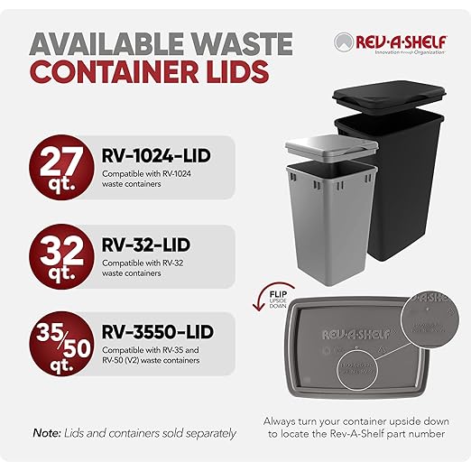 Rev-A-Shelf 2-Pack 35 Quart Polymer Replacement Trash Bin, Recycle Waste Garbage Container for Kitchen Cabinet Pullouts, Black, RV-35-18-2 - Large Plastic Bins for Home and Office - Image 4