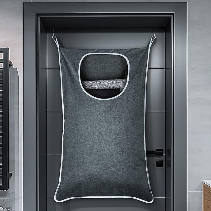 XL Hanging Laundry Hamper, Over the Door Laundry Hamper and Baskets, Wide Opening Hanging Laundry Bag, Hanging Hamper for Bathroom,Dorm,Laundry Room,Camper,Chrismast Gift(Grey-2Pack) - Image 6