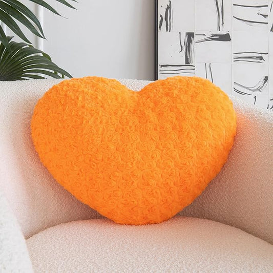 Heart Pillow, Soft Heart Shaped Pillow with Room Decorative Throw Pillows for Bed Couch Chair Sofa, Heart Shaped Cute Throw Pillow Cushion for Bedroom Living Room (Orange, Mini 12.9" x 9.8")
