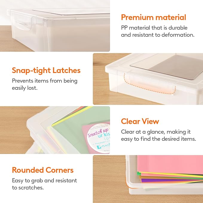 Lifewit 4 Pack Paper Organizer Storage, 32 x 23 cm/12x9 Multi-Purpose Plastic File Box with Latching Lids, Containers for A4, 8.5" x 11" Letter, Scrapbook, Document, Magazine, Art Supplies, Clear - Image 3