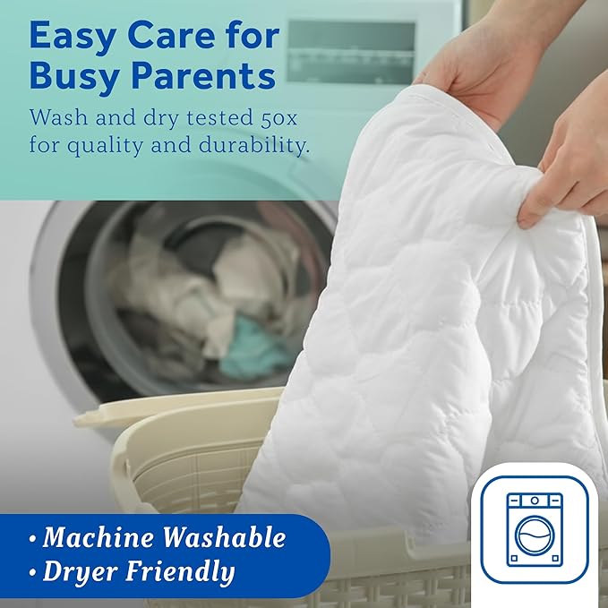 Sealy Baby Cool Comfort Cooling Breathable Waterproof Crib Mattress Protector Pad, Toddler Bed Cover, Infant and Newborn Durable Comfortable Topper, Machine Washable and Dryer Friendly, 52x28”- White