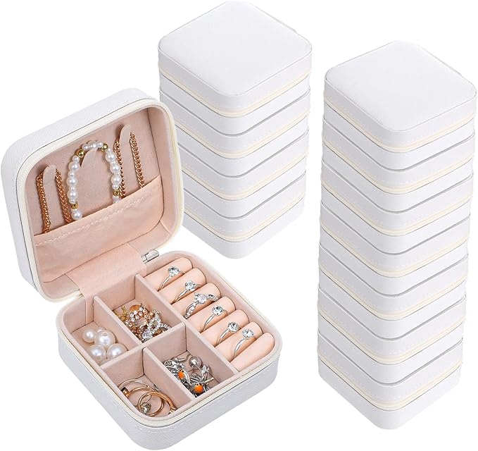 12pcs Mini Travel Jewelry Case,White Bridesmaids Proposal Small Jewelry Box Mini Jewelry Organizer,Small PU Leather Portable Storage Box for Rings,Earrings,Necklaces,Pendants,Bracelets by Unknown
