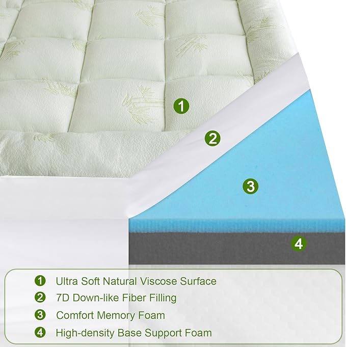 Dual Layer Mattress Topper Twin XL College Dorm Room Essentials, 4.5 Inch Cooling Pillow Top Mattress Topper (2.7" Extra Thick Mattress Pad &1.8" Gel Memory Foam and Firm Foam for Back Pain)