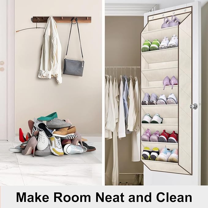 SLEEPING LAMB Over The Door Shoe Organizer for Closet with Large Deep Pockets, Narrow Shoe Rack for Door Hanging Boots Storage, Beige - Image 6