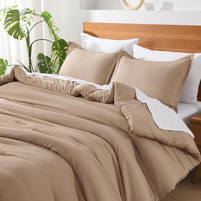 Andency Taupe California King Comforter Set - 7 Pieces Khaki Tan Bed in a Bag Cal King Bedding Comforter Sets, Summer Solid Soft Lightweight Comforter with Sheets, Pillowcases & Shams