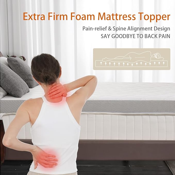 Extra Firm Mattress Topper Queen, 3 Inch High-Density Foam Bed Topper for Extra Support, Pain Relieving Foam Mattress Pad with Washable Cover, No Smell, CertiPUR-US Certified, 80" x60"