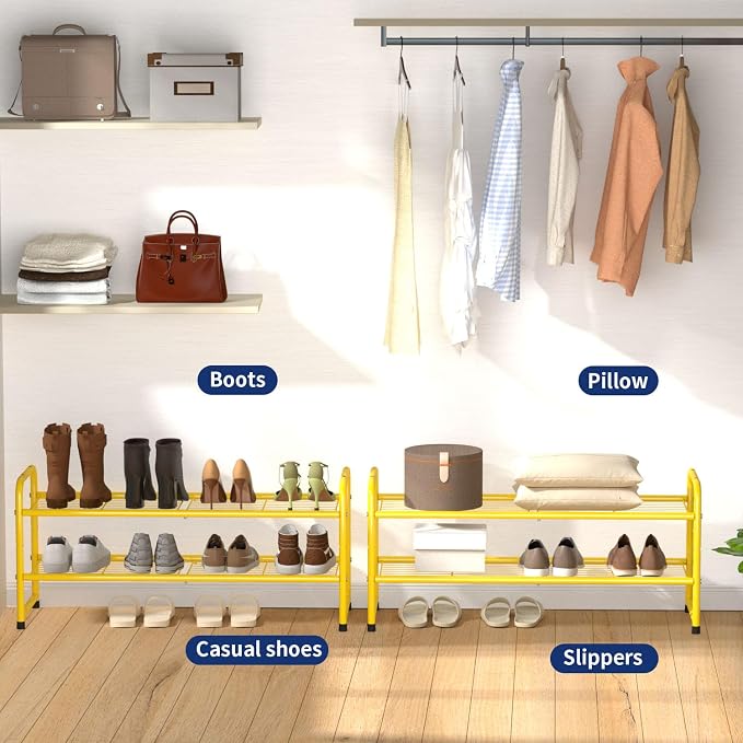 SUFAUY 2-Tier 33" Wide Shoe Rack, Closet Metal Wire, Stackable, Gold - Image 4