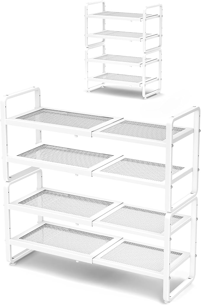 SNTD Shoe Rack - Expandable Shoe Organizer for Closet, Adjustable Metal Shoe Shelf Storage, Stackable Long Shoe Stand Holder for Garage, Entryway, Door Entrance (White, 4-Tier) by SNTD