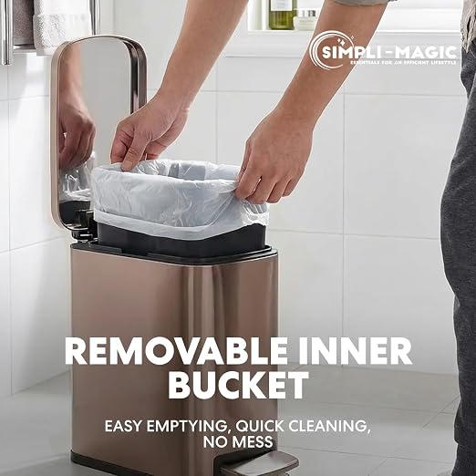 SIMPLI-Magic 6L/1.6G Stainless Steel Bathroom Trash Can with Hands-Free Foot Pedal, Quiet Soft-Close Lid, Compact Space-Saving Size - Image 6