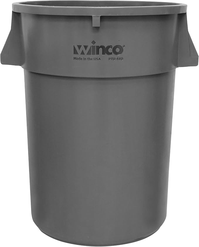 Winco Heavy-Duty Round Waste Container/Trash Can, 44 Gallon, Gray by Winco
