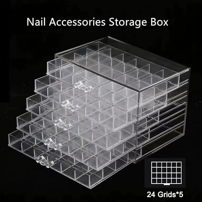 Feadily Acrylic Jewelry Organizer Box, Jewelry Drawer Organizer With 5 Drawers 120 Grids, Clear - Image 2