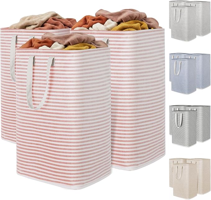 Lifewit 3 Pack Laundry Basket 80L Each, Collapsible Clothes Hamper with Reinforced Handles, Freestanding Waterproof Design for Bedroom and Laundry Room, Pink 240L Total by Lifewit
