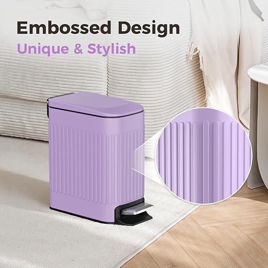 TrashAid Slim Bathroom Trash Can with Lid Soft Close, 6 Liter/1.6 Gallon Stainless Steel Small Garbage Can with Removable Inner Bucket, Step Pedal, Slim Wastebasket for Toilet, Office, Bedroom, Purple - Image 3