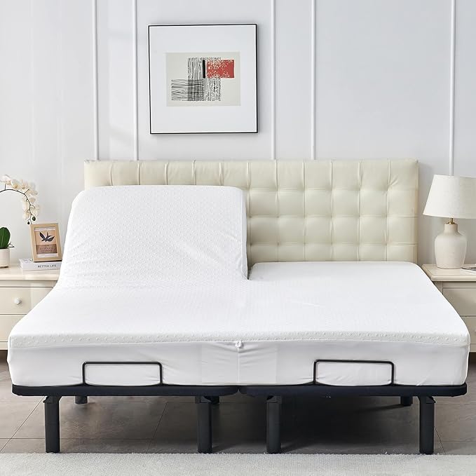 Cooling Bamboo Viscose Split Top California King Mattress Protector Pad for Adjustable Bed with Upper Flex Fitted Sheet Style Matress Cover 32-34" Split from Head Cal King