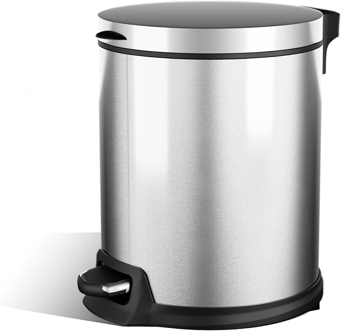 Home Zone Living 1.3 Gallon Bathroom Trash Can with Soft-Close Lid and Compact Stainless Steel Design by HomeZoneLiving