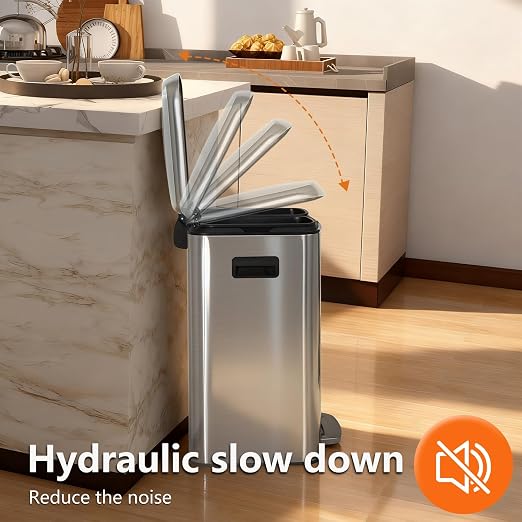 PayLessHere Dual Compartment Trash Can with Lid Removable Inner Bucket Foot Pedal Soft Close for Office Home Kitchen Garbage Can Trash Bin (Stainless Steel, 10 G) - Image 4