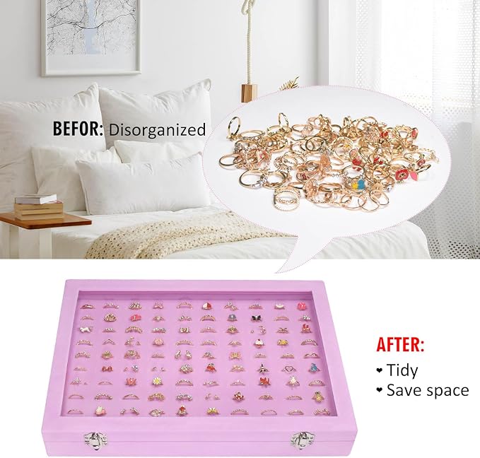 Vicoter Rings Organizer Tray 100 Slot Velvet Rings Earring Storage Box TranSparent Cover Jewelry Store Ring Display Box Jewelry Display Cabinet for Girl Wife Mother. - Image 5