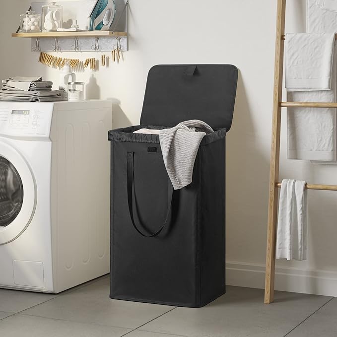 WOWLIVE 100L Laundry Hamper with Lid, Large Foldbale Laundry Basket with 2 Removable Bags and Handles, Tall Collapsible Dirty Clothes Hamper for Laundry Room, Bathroom, Dorm (Black) - Image 2