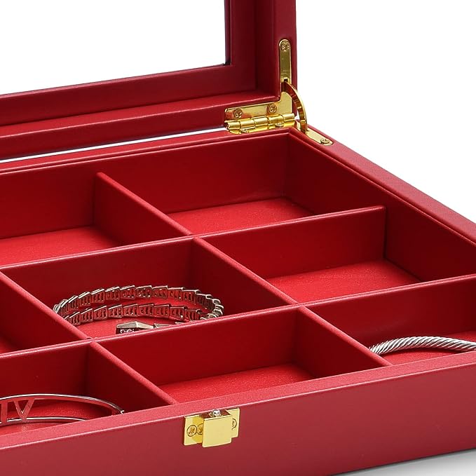 Oirlv 12 Gird Jewelry Tray with Acrylic Lid Premium Leather Jewelry Organizer Box Transparent Lid Bracelet Bangle Storage Case for Women Gift - Image 4