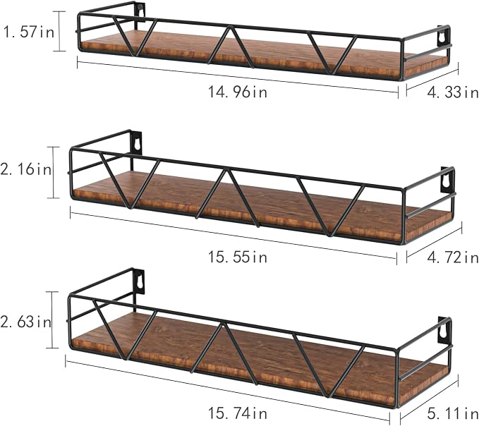 Amaoot Floating Shelves Set of 3, Home Wood Wall Shelf, Farmhouse Shelf for Bedroom, Wall Mounted Floating Shelf for Living Room, Bedroom, Bathroom, Kitchen, Office (Black) - Image 3
