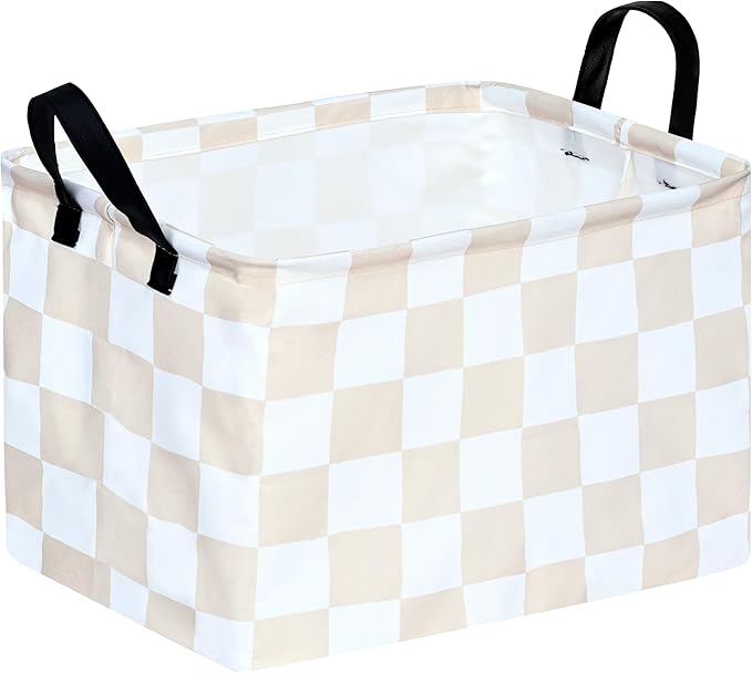MAIZMZ Beige Check Storage Basket Baby Toys Organizer Bins Decorative Gifts Bakset Waterproof Nursery Hamper Women Storage Cube Kids Laundry Basket for Home/Dorm/Kitchen/Pet/Office/Closet/Shelf/ by Unknown