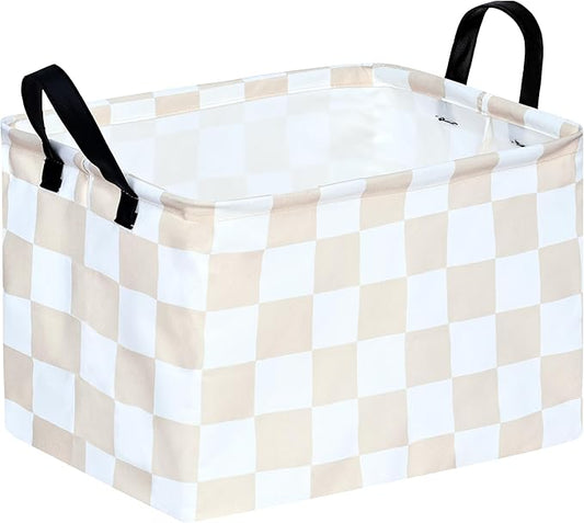 MAIZMZ Beige Check Storage Basket Baby Toys Organizer Bins Decorative Gifts Bakset Waterproof Nursery Hamper Women Storage Cube Kids Laundry Basket for Home/Dorm/Kitchen/Pet/Office/Closet/Shelf/ by Unknown