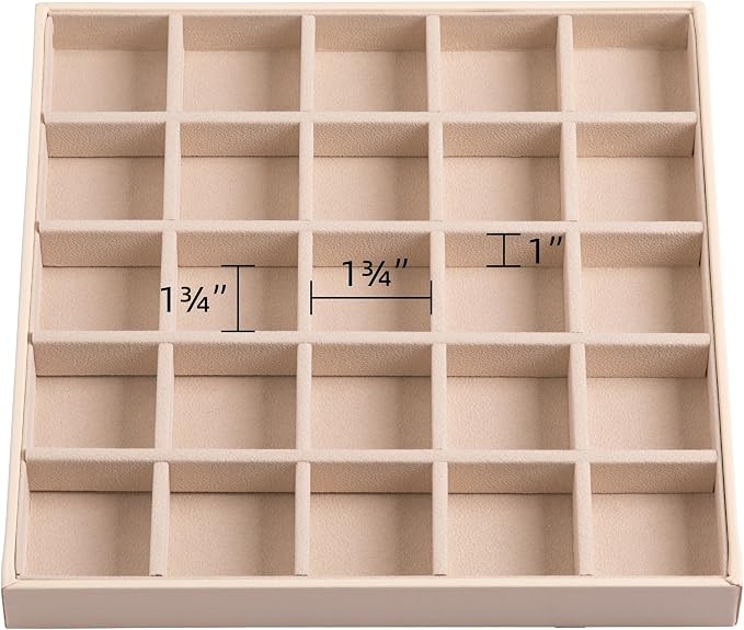 Frebeauty Earring Organizer Classic Jewelry Box 50 Slots Double Layer Jewelry Storage Case with 6 Necklace Hook and Bracelet Pocket(Beige) - Image 6