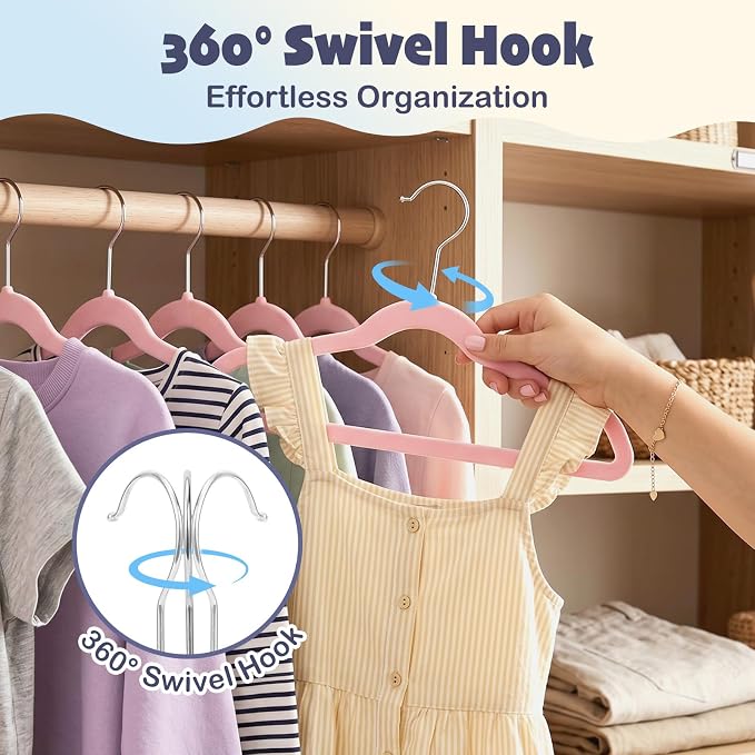 HOUSE DAY 14 Inch Kids Velvet Hangers 50 Pack, Durable Big Kids Hangers, Non Slip Kid Felt Hanger for Youth, Cute Childrens Hanger for Closet, Pink - Image 7
