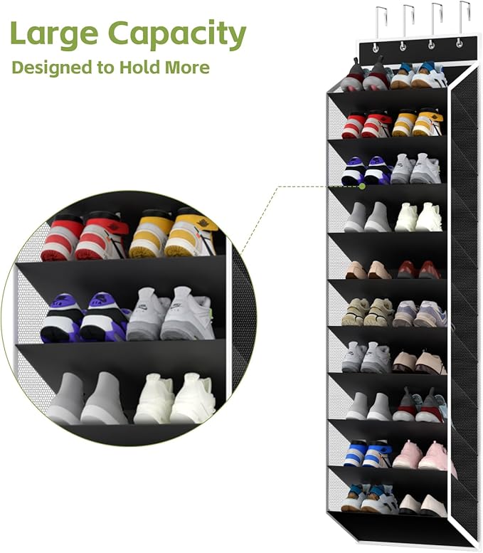 KEEPJOY 10 Tiers Mesh Over Door Shoe Organizer Storage, Hanging Shoe Holder for Door with Large Deep Pockets, Fit 20-30 Pairs Shoe Rack for Sneakers, Boots(Black) - Image 5