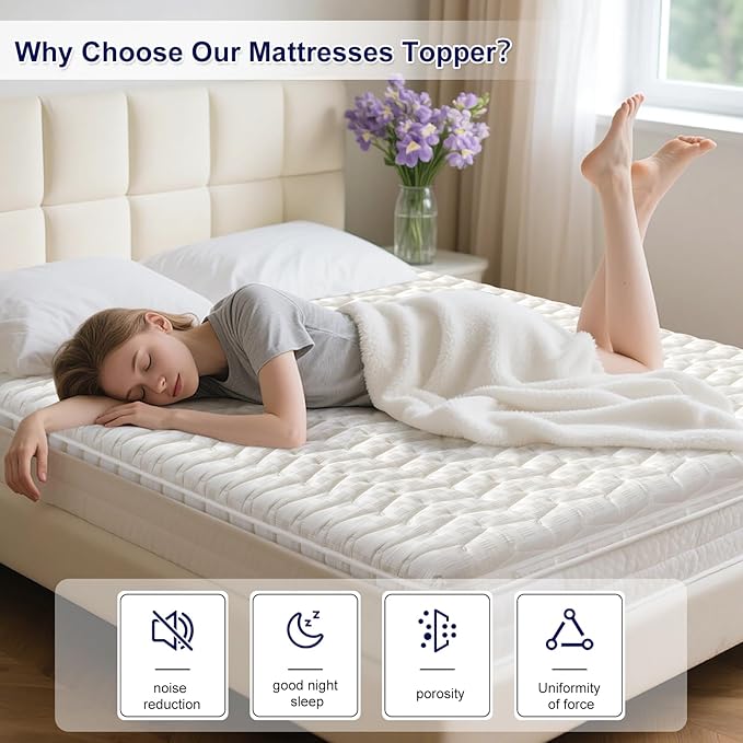 Premium High-Density Foam Mattress Topper King Size (78"x80") White, Thick & Firm Support, Breathable & Hypoallergenic for Back Pain Relief & Pressure Relief, Bed Topper
