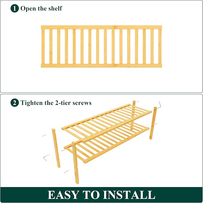 Smiry Shoe Rack, 2 Tier Long Bamboo Shoe Organizer, Stackable Free Standing Wooden Shoe Storage Shelf for Closet, Entryway, Front Door Entrance, Natural - Image 5
