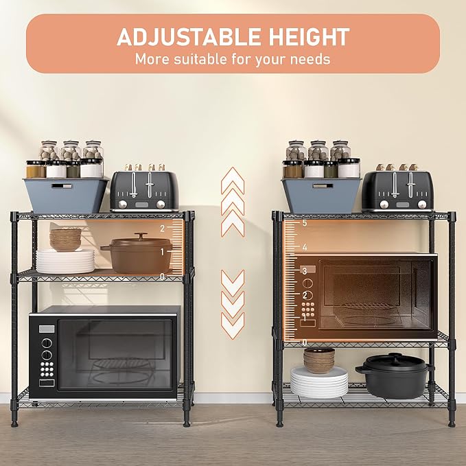 M MZG 750 lbs 3 Tier Storage Rack Metal Wire Shelving Unit, Storage Standing Shelf Organizer for Laundry Bathroom Kitchen Pantry Closet Garage Basement Utility Room, Black 13.8" D x 29.5" W x 35.5" H - Image 7