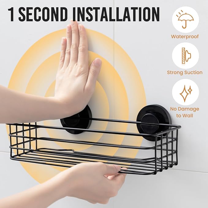 LEVERLOC Shower Caddy Suction Cup, 3 Pack Heavy Duty Bathroom Organizer for Inside Shower with Hooks & Soap Holder, Removable Bathroom Organizer, Rustproof Black Holder Storage Black - Image 2