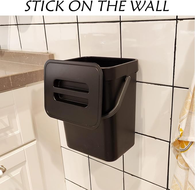 stonespace Kitchen Compost Bin for Countertop, Hanging Small Trash Can with Lid Under Sink for Kitchen Bathroom, Mountable Compost Bucket, Black - Image 5