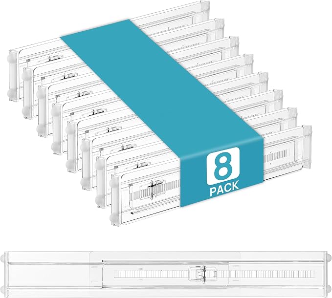 Vtopmart 8 Pack Shallow Drawer Dividers, 2.36" High 12.5"-20.8" Adjustable Expandable Kitchen Drawer Organizer, Clear Plastic Organizer Separators for Flatware, Utensil, Cutlery, Underwear, Clothes by Vtopmart