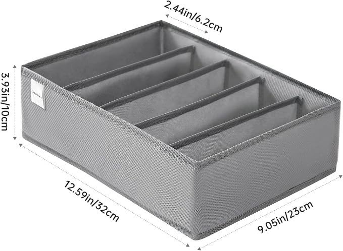4 Packs T-shirt Drawer Organizers for Clothing,5 Grids Compartment Wardrobe Storage Box, Washable Clothes Organizer for Folded Clothes, T-shirt, Legging, Silk Scarve-Grey - Image 4