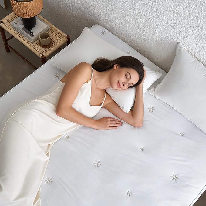 Simple&Opulence Queen Size Mattress Pad Protector, 100% Cotton Top Cooling Breathable Quilted Mattress Cover Fitted Sheet Stretches up to 16 Inches Deep Pocket Non Slip Soft Bedding Pad Topper-White