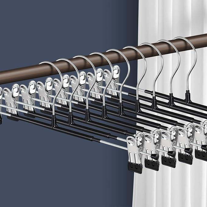 Pants Hangers with Clips 20 Pack 16Inch Adjustable Skirt Hanger for Women Non-Slip Trousers Hanger for Jeans Clothes Hangers for Pants Heavy Duty Space Saving Shorts Hangers,Black by HWAJANClothesOrganizer