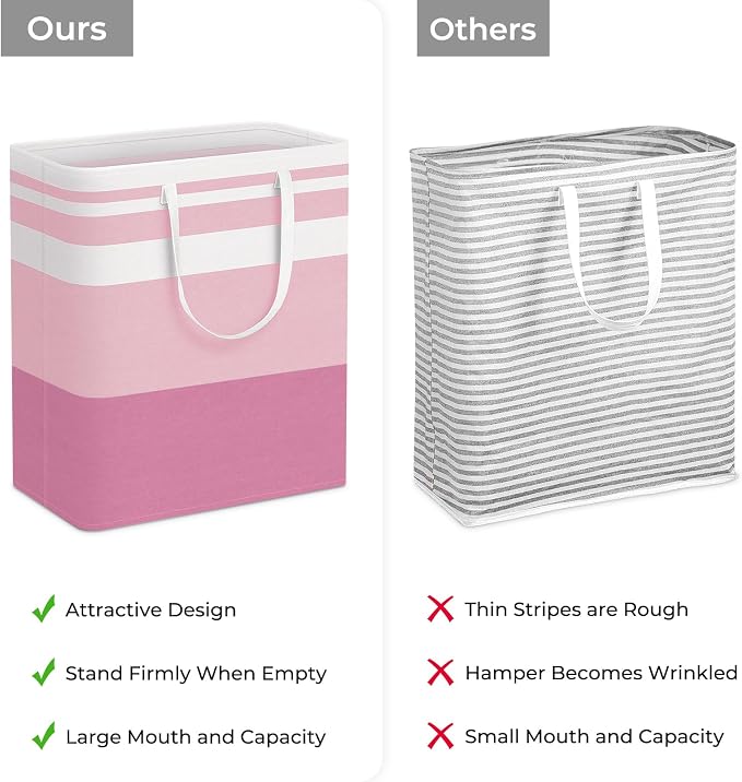 HomeHacks 2 Pack Large Laundry Baskets, Waterproof, Freestanding Laundry Hampers, Collapsible Clothes Hamper with Reinforced Handles in Laundry, College Dorm, Bathroom, Bedroom (Grey+Pink, 100Lx2) - Image 3