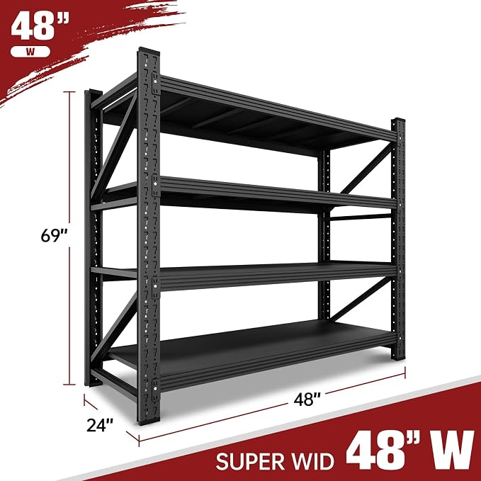 RAVIGIN 3000LBS Storage Shelves, 48" W Garage Shelving Heavy Duty Metal Adjustable Garage Shelves, Shelving Units Industrial Shelving for Warehouse, 48" W x 23.7" D x 70" H, Black - Image 2