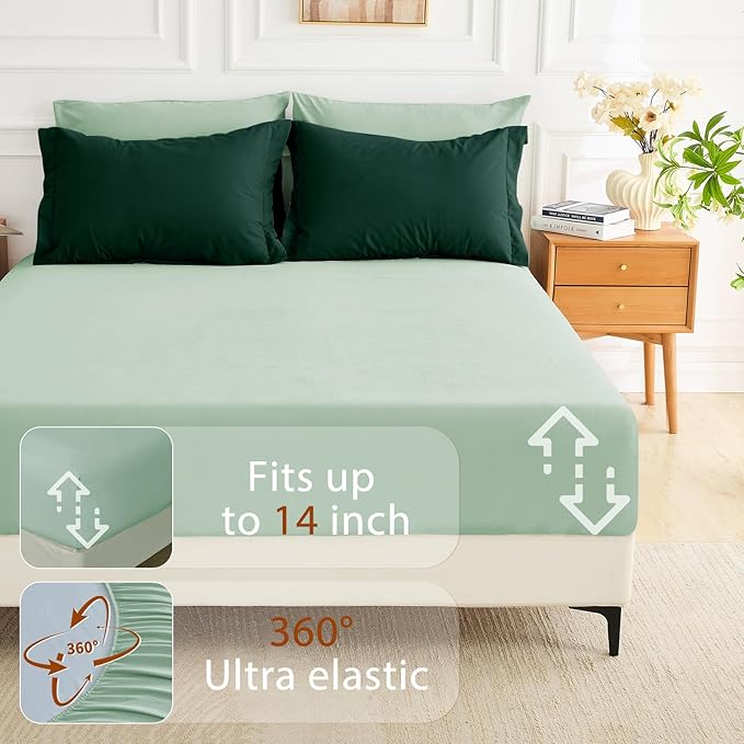 MUXHOMO 7 Pieces Full Comforter Set, Soft Bed in a Bag Full Size, All Season Bedding Set with Comforter, Flat Sheet, Fitted Sheet, Pillowcases & Shams, Forest Green & Sage Green
